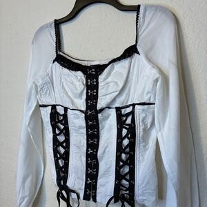 Tripp NYC White Embroidered Corset Top Whimsygoth Renfaire Puff Lace Juniors XL